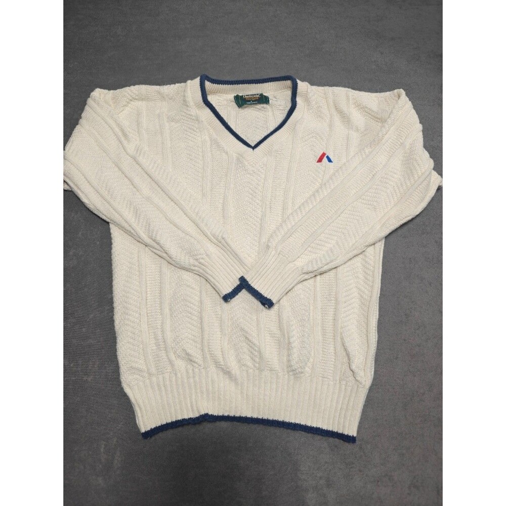 Vintage Dunbrooke Distinctive Images Sweater Small Cream Cable Knit V Neck USA